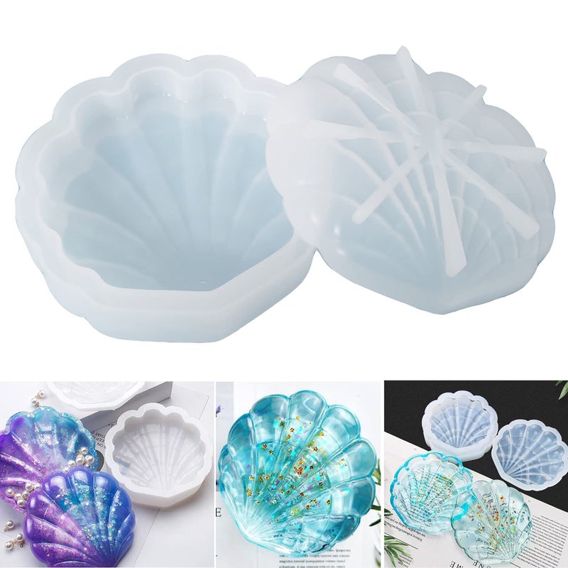 ONDY Silicone Resin Molds - Jewelry Storage Box Molds, Seashell Epoxy Molds for Resin Crafts DIY - Image 1
